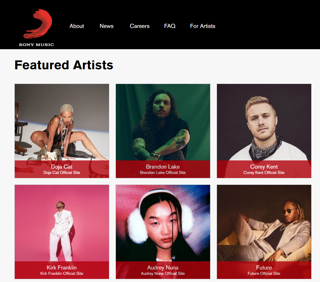 Sony Music fremhevede artister