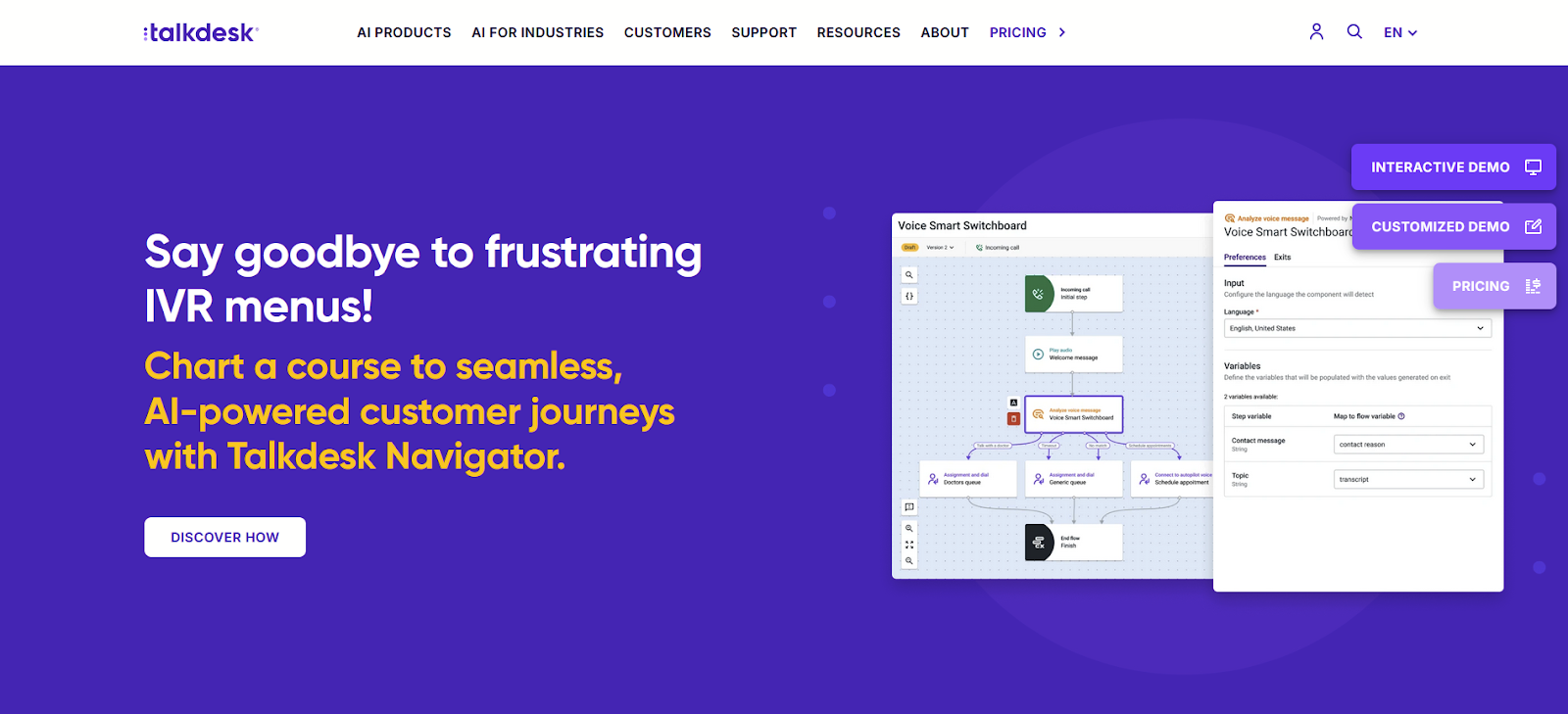 Talkdesk call center-programvare hjemmeside