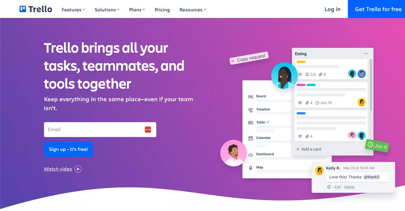Trellos hjemmeside - hold arbeidet ditt organisert og spor individuelle oppgaver fra en plattform.