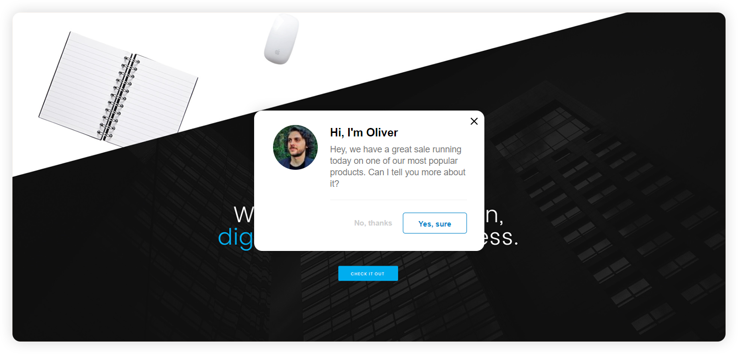 Eksempel på en enterprise proaktiv chatinvitasjon