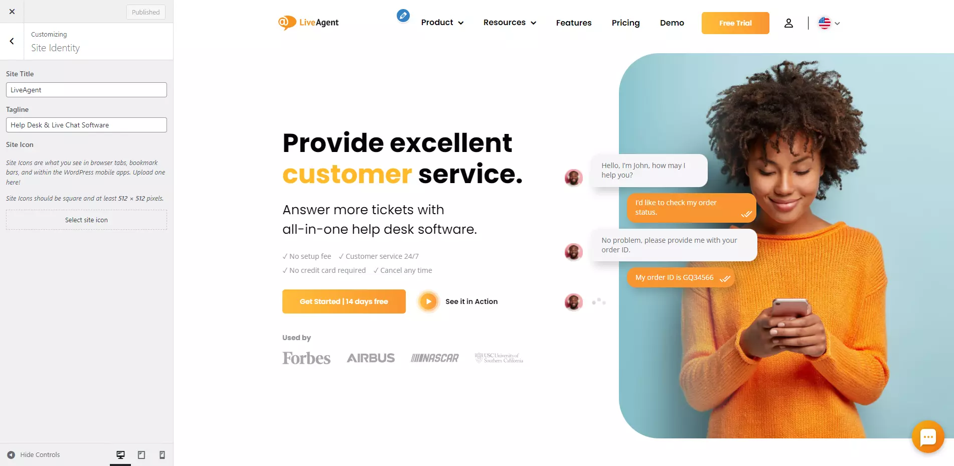 LiveAgent favikon-innstillinger