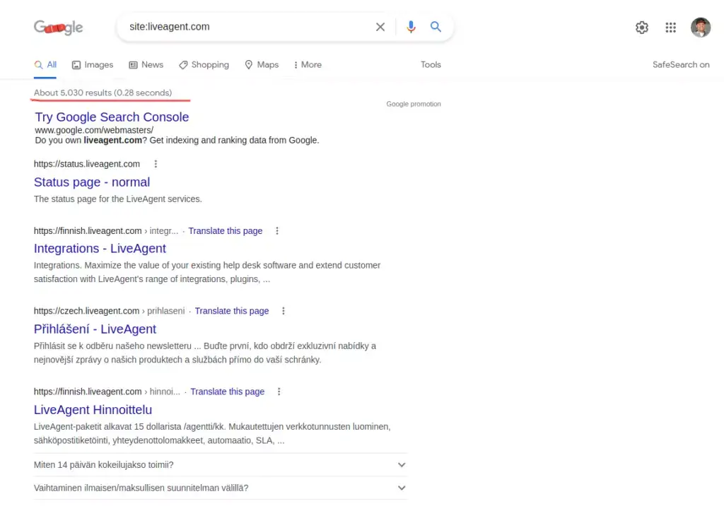 Identifiser sider indeksert av Google Search