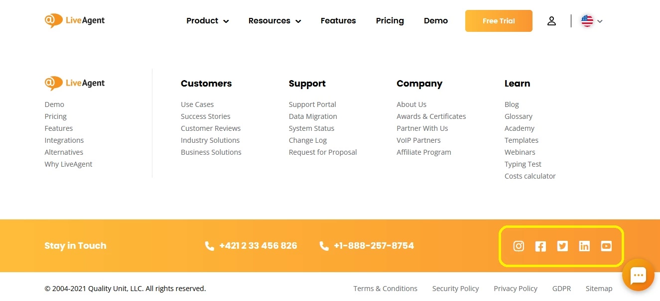 Eksempel på sosiale ikoner - LiveAgent