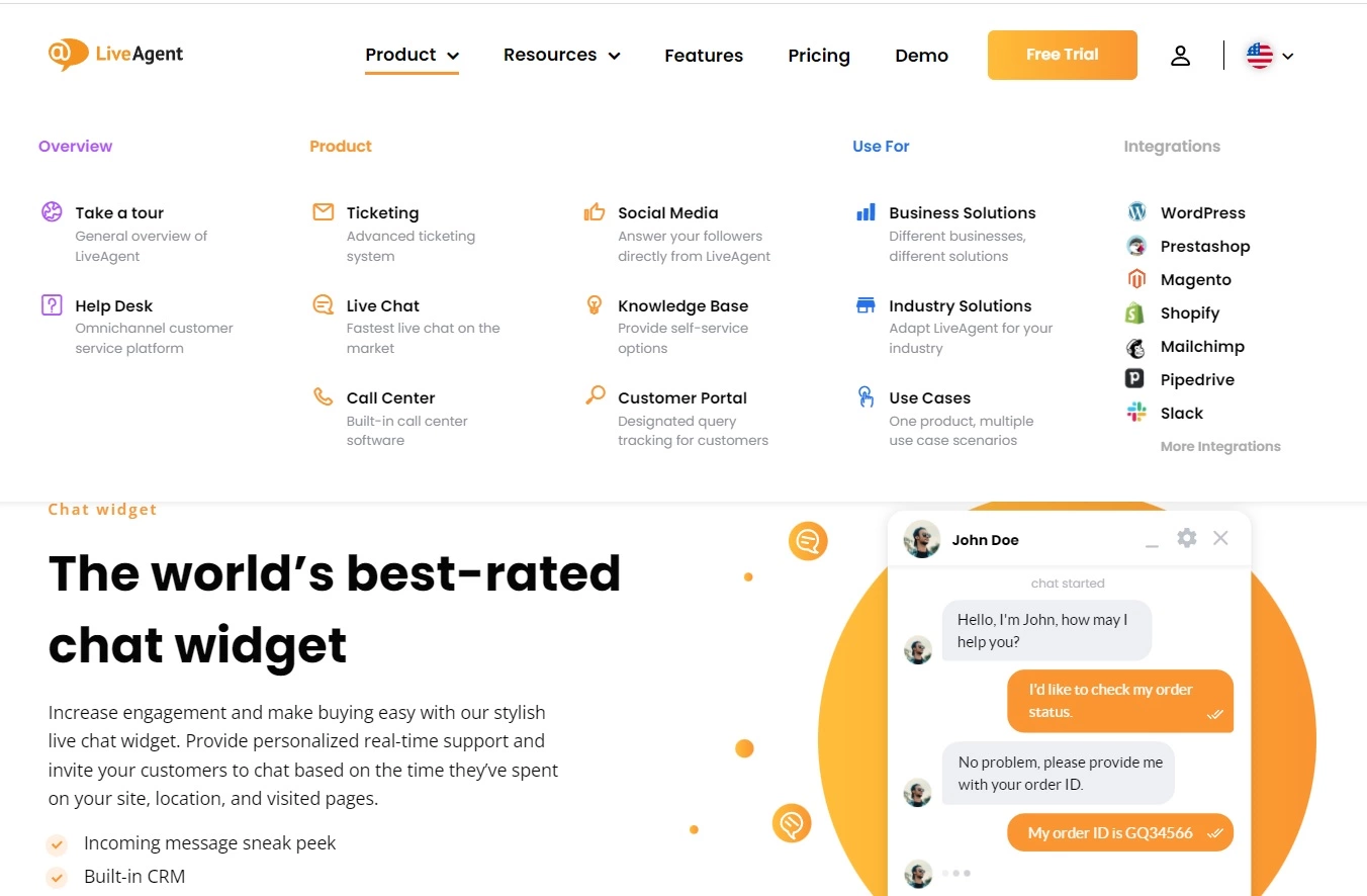 LiveAgent-produktnavigasjon