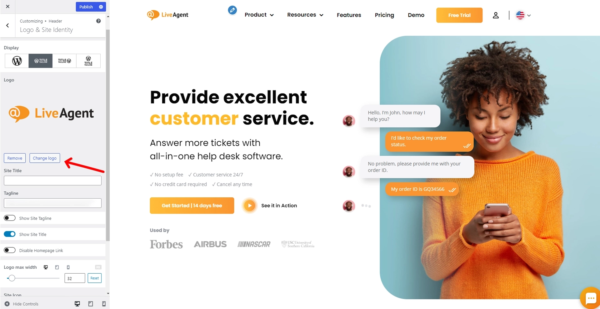 Lenking av topptekstlogo til hjemmesiden