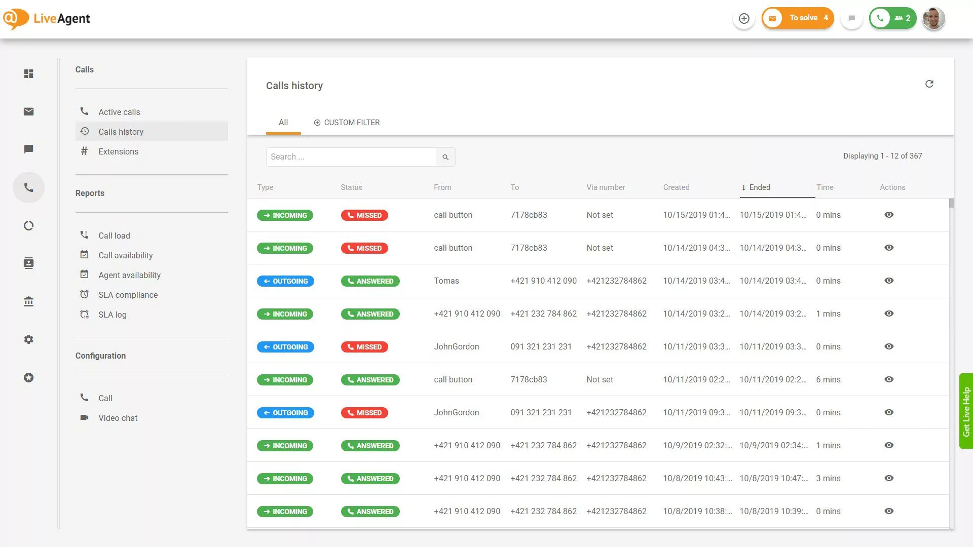 LiveAgent-oversikt over call center