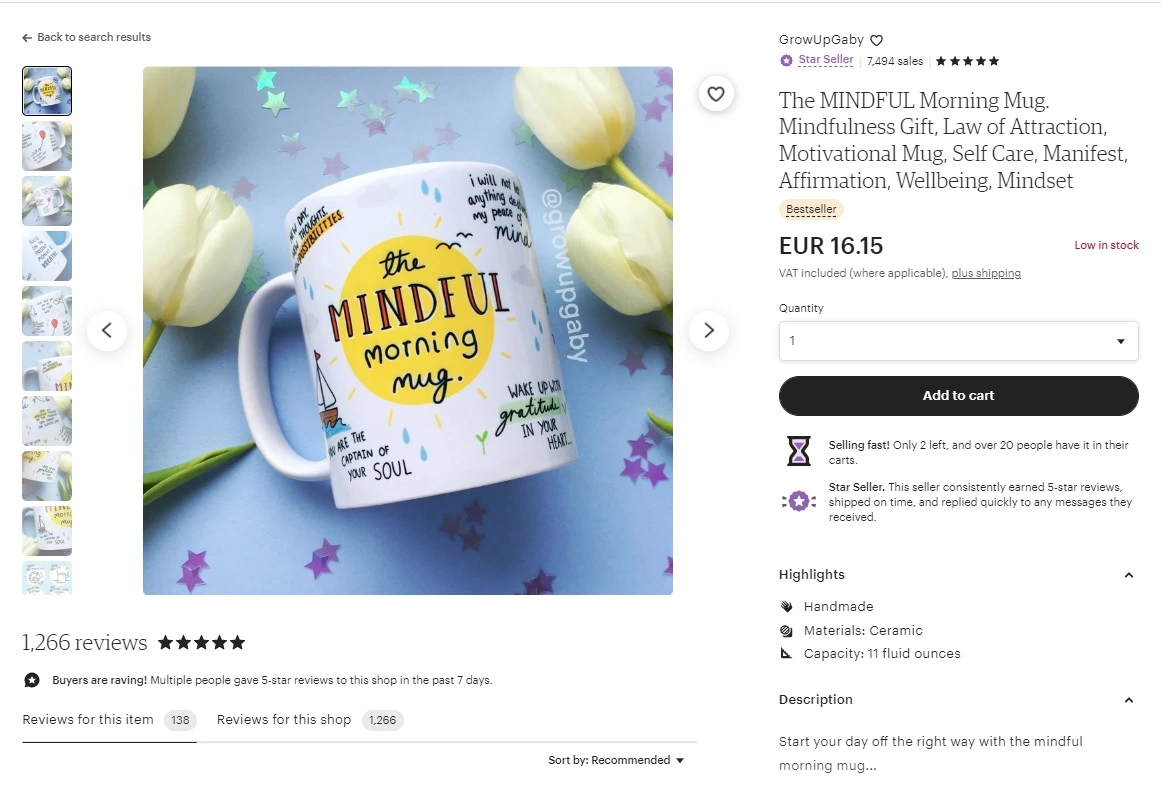 Eksempel på Etsy-produktoppføring