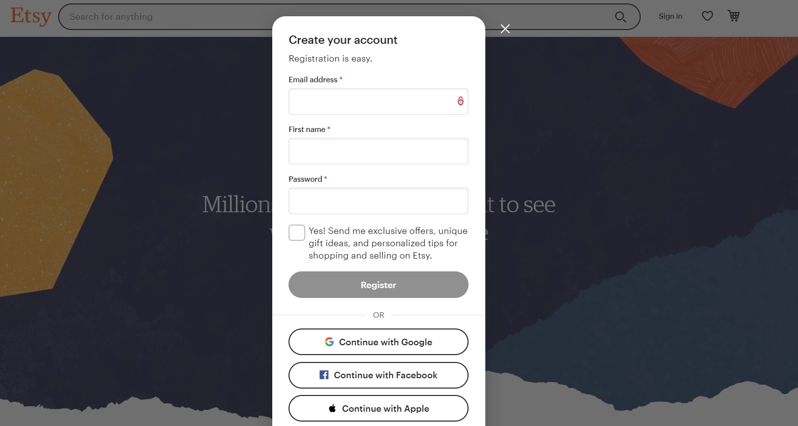Etsy-butikkregistrering