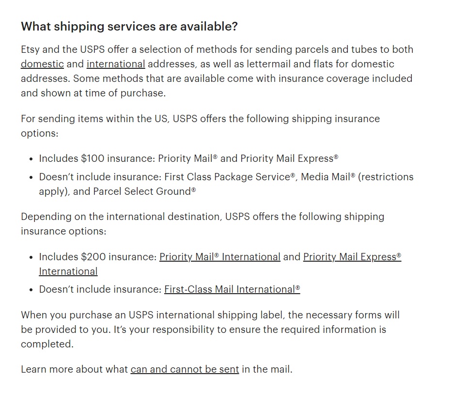 Tilgjengelige Etsy-frakttjenester