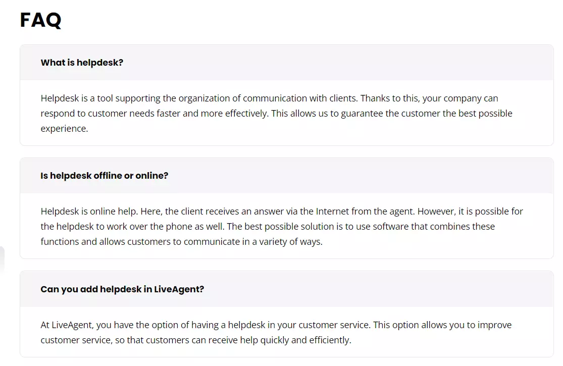 LiveAgents FAQ-eksempel