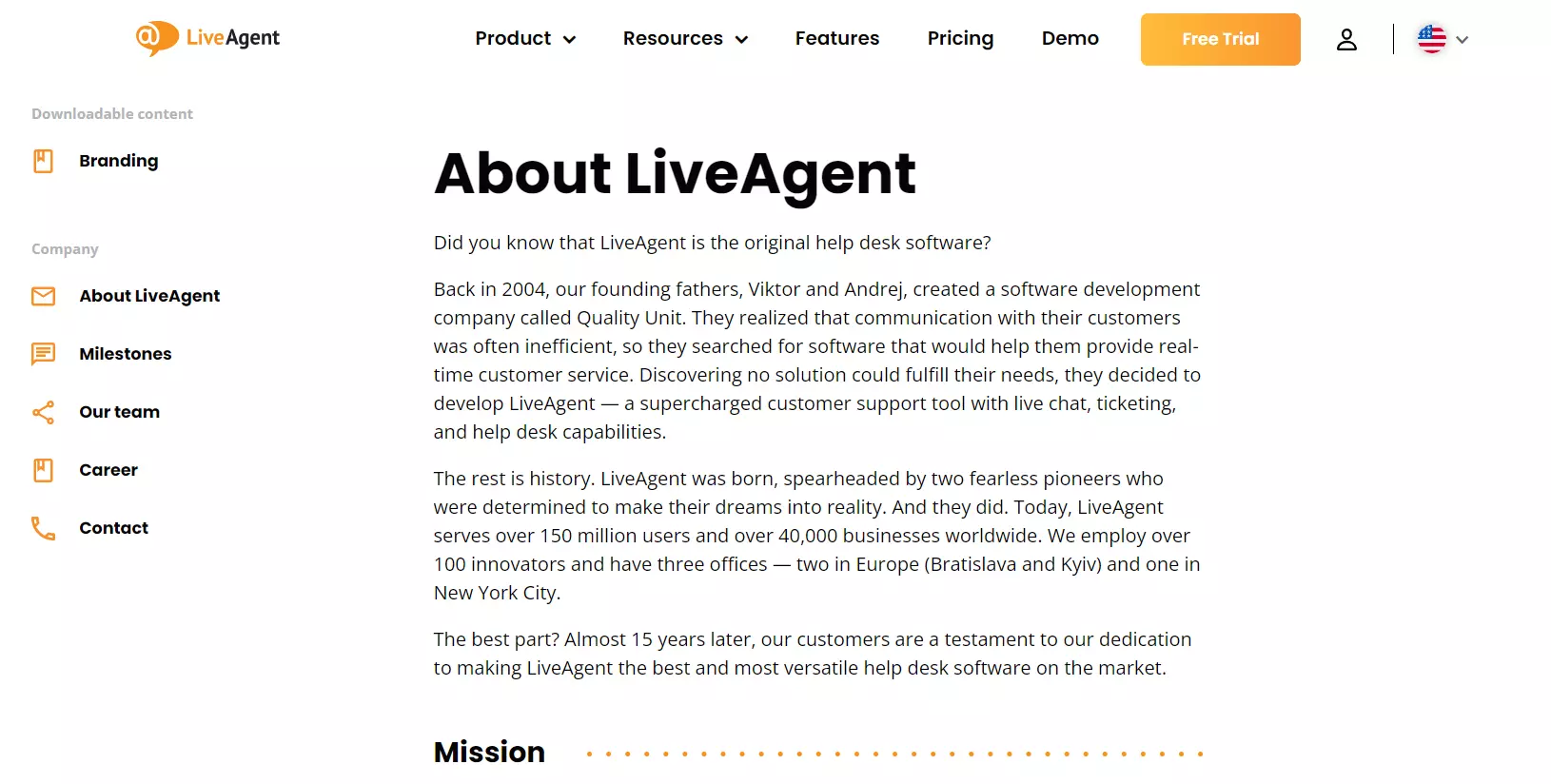 LiveAgent Om oss-side