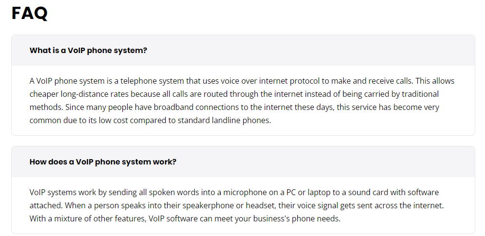 Eksempel på FAQ-seksjon