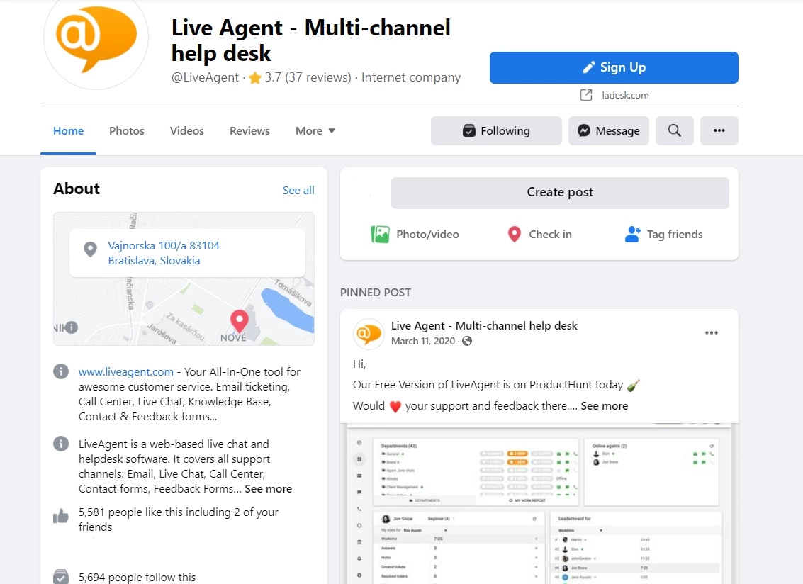 LiveAgent - Facebook-hjemmeside