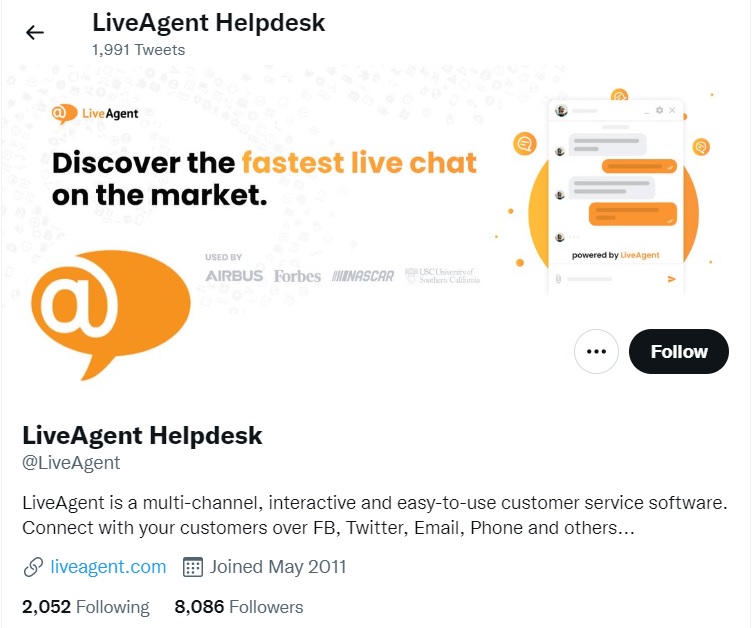 LiveAgents Twitter-hjemmeside