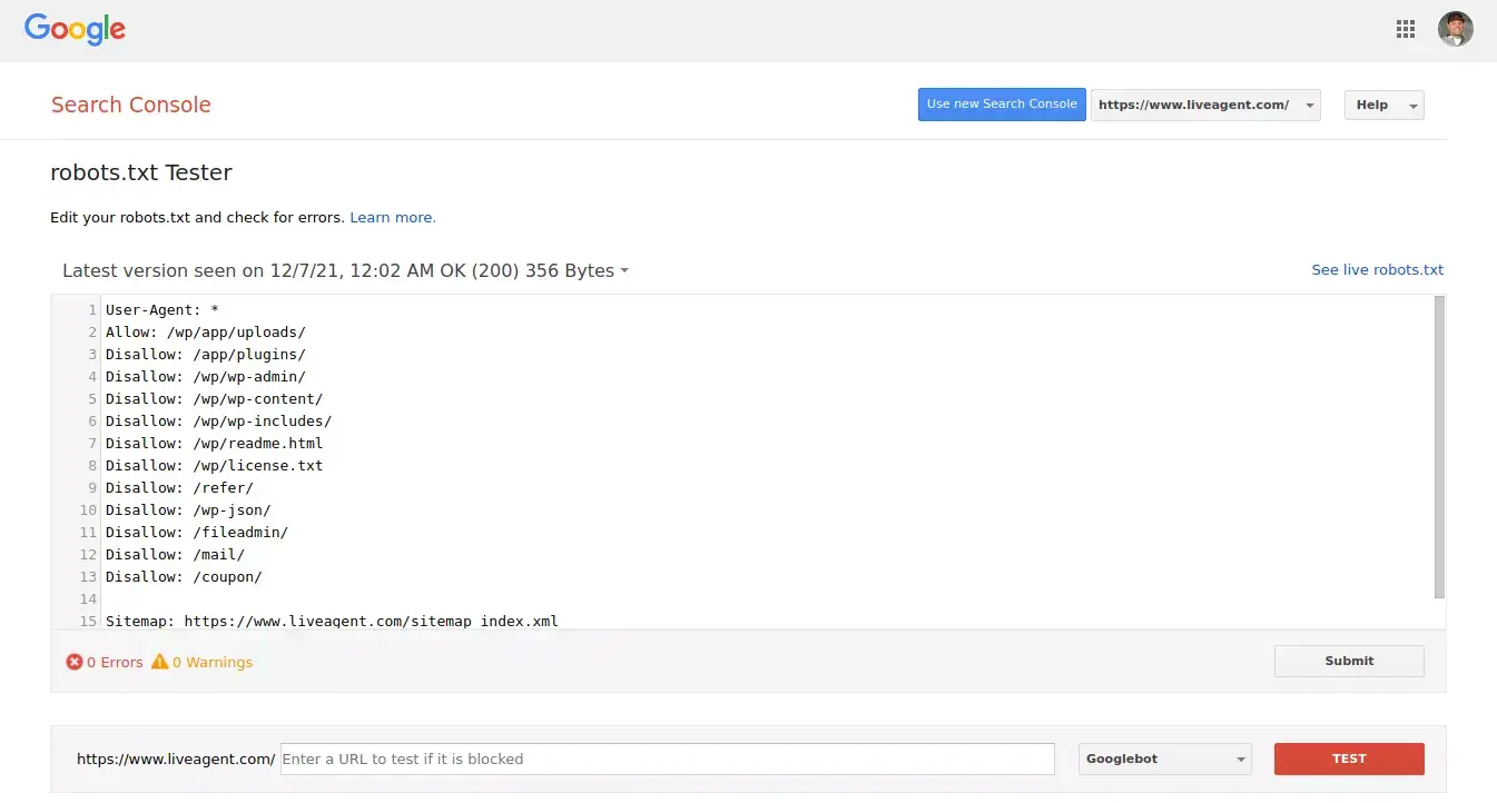 robots.txt tester-verktøy