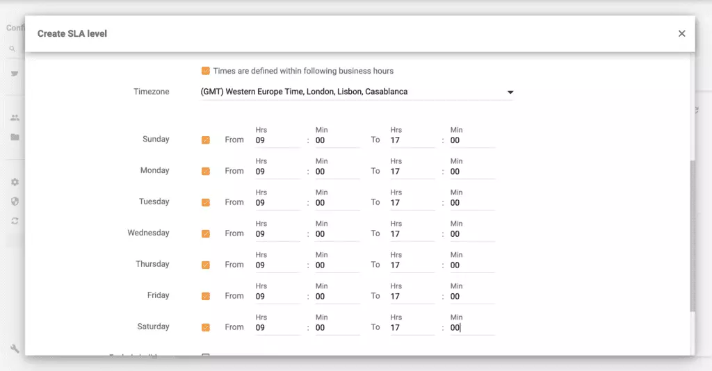 Innstilling av åpningstider med Live Agent