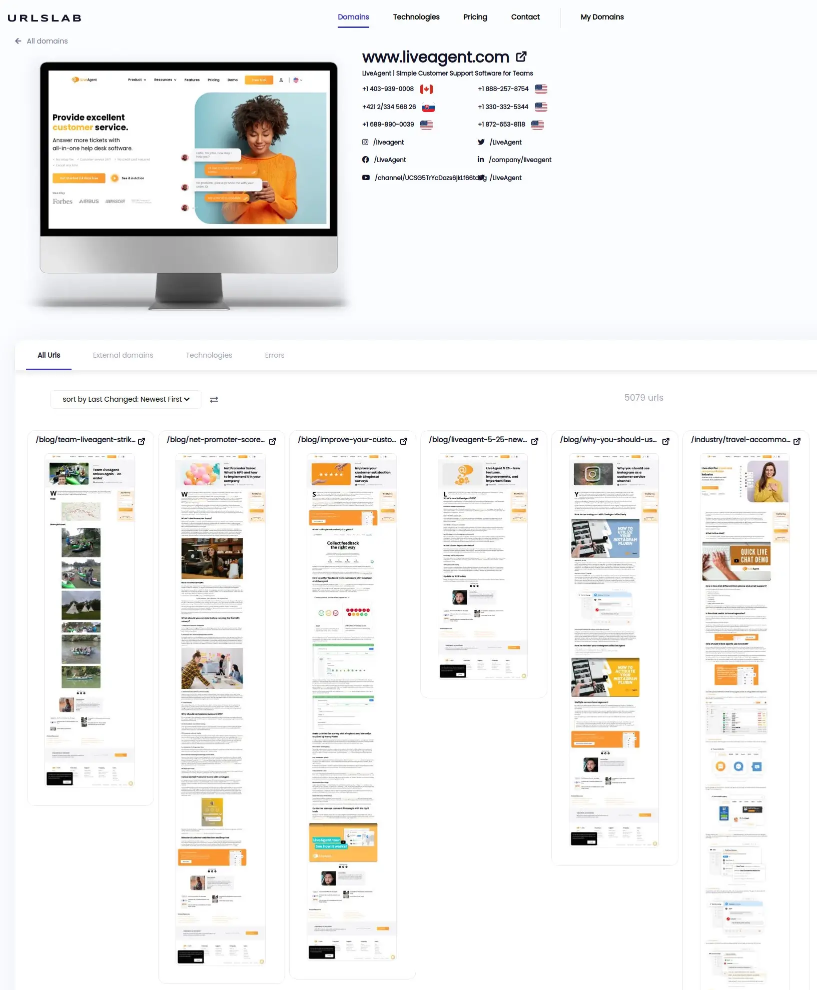 Rask visuell gjennomgang av nettstedsskjermbilder