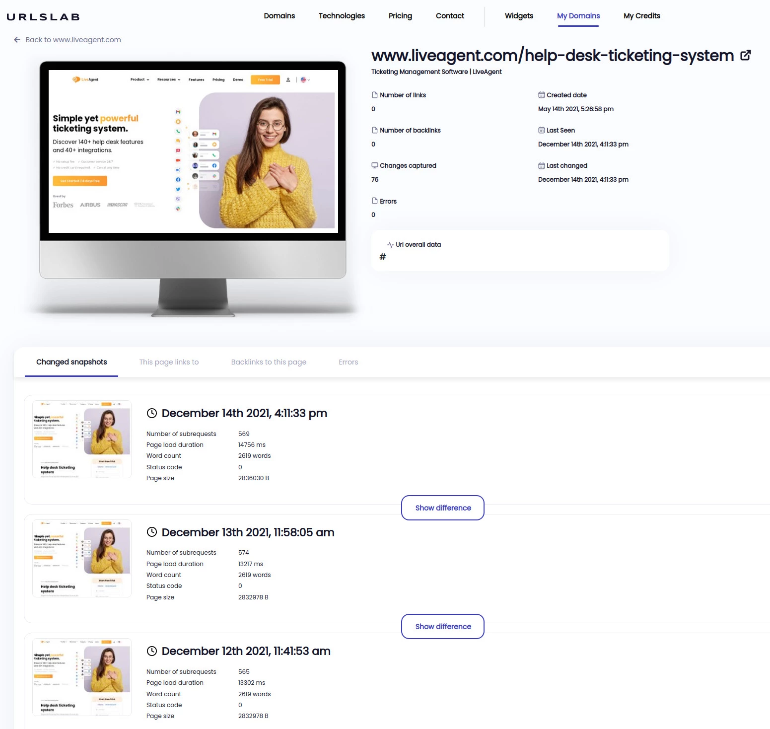 Få et skjermbilde av hver side på nettstedet ditt daglig