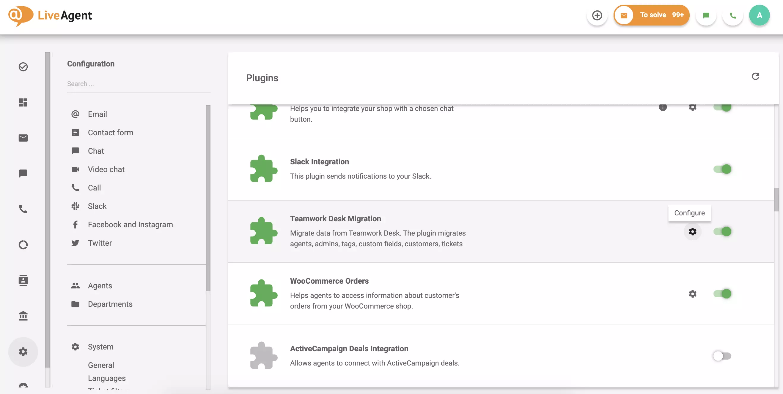Klikk på konfigurering i den aktive plugin-en