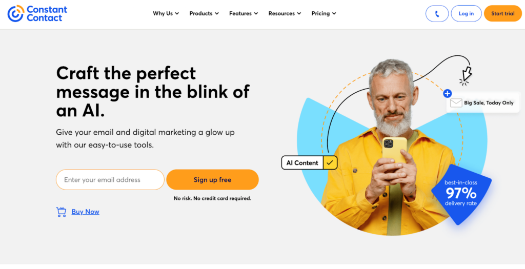Constant Contact hjemmeside, e-postmarkedsførings- og behandlingsprogramvare