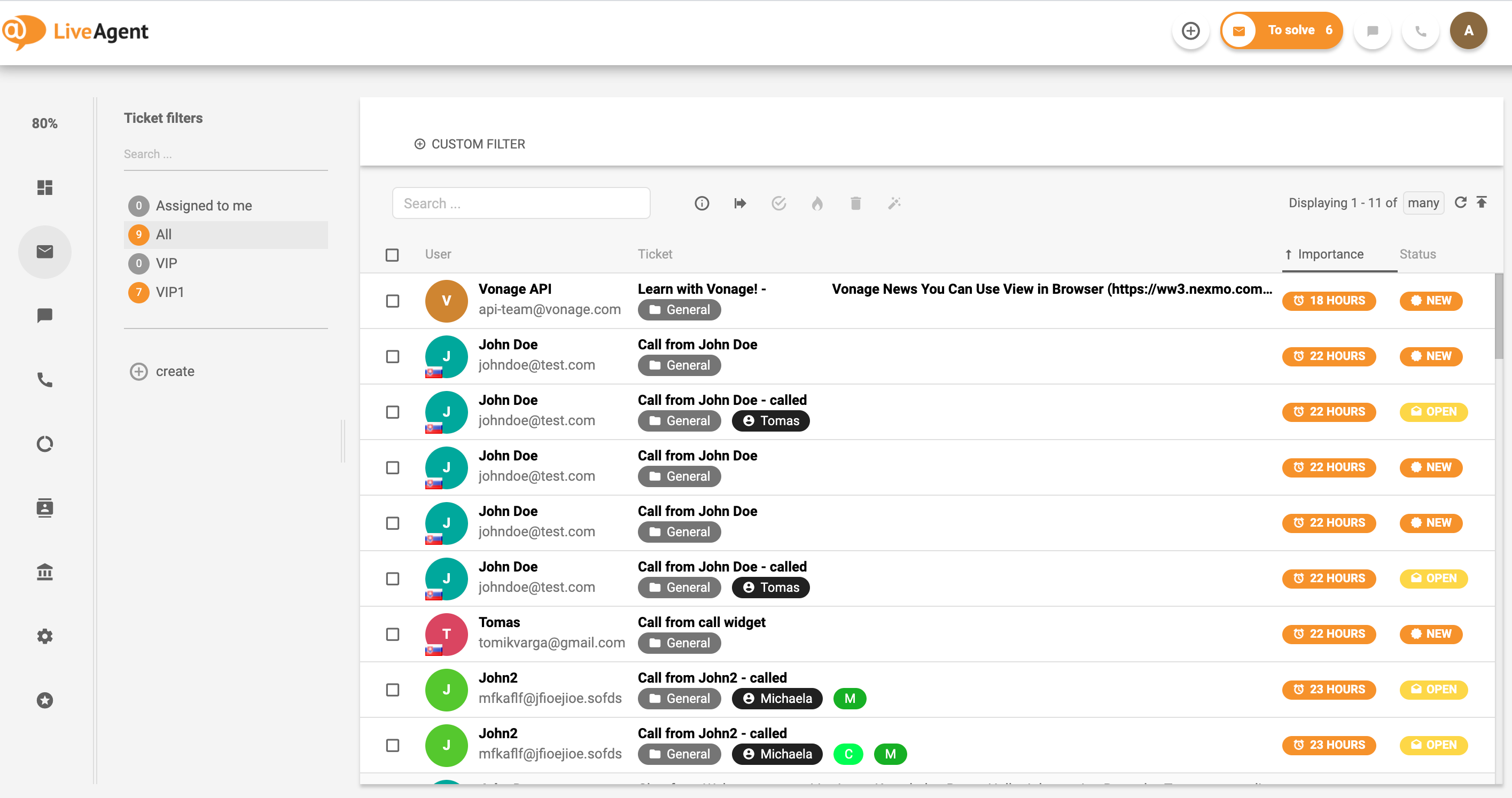 LiveAgent - Alle billetter - Universell innboks