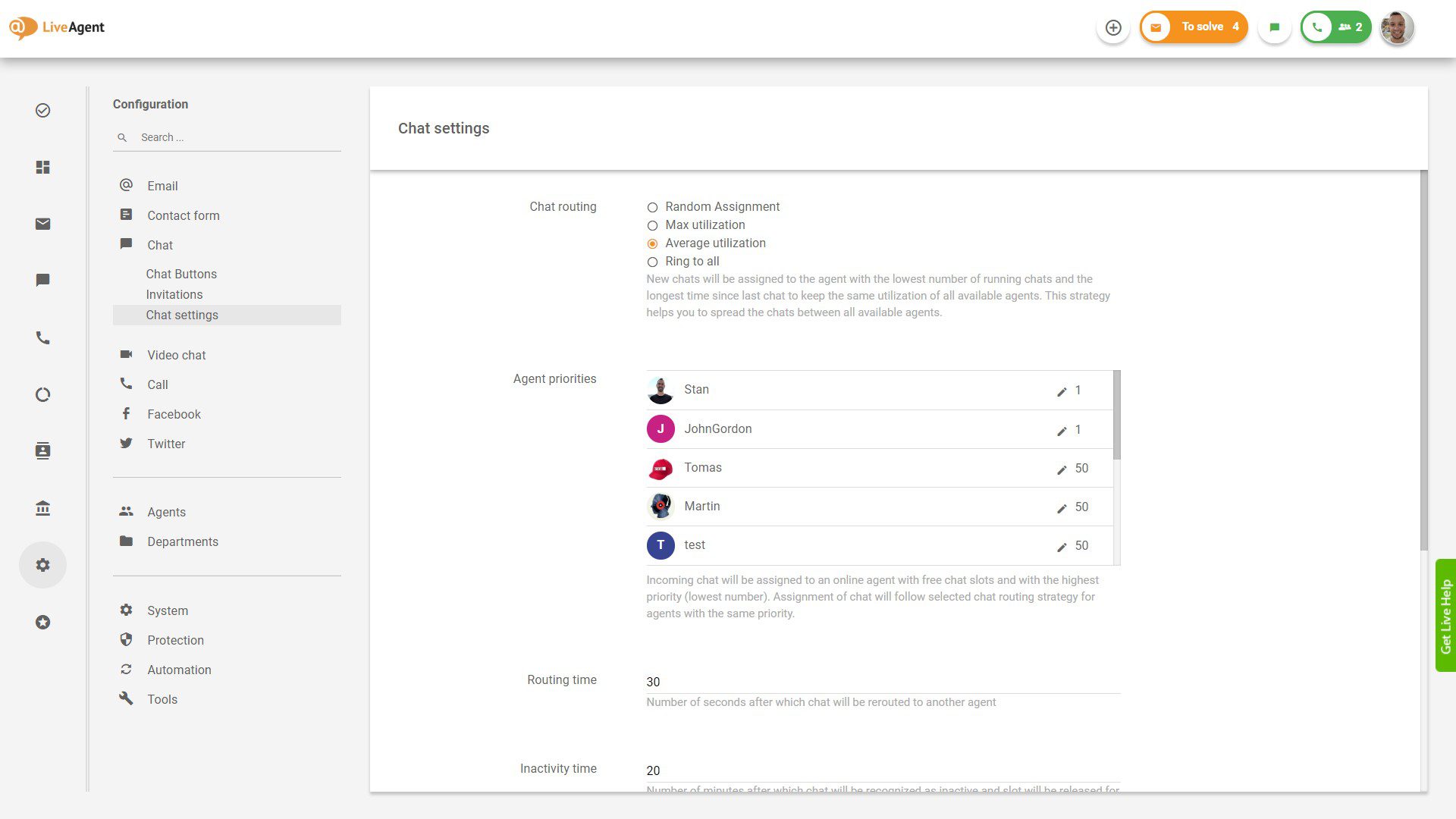 LiveAgent prioriteringstildeling