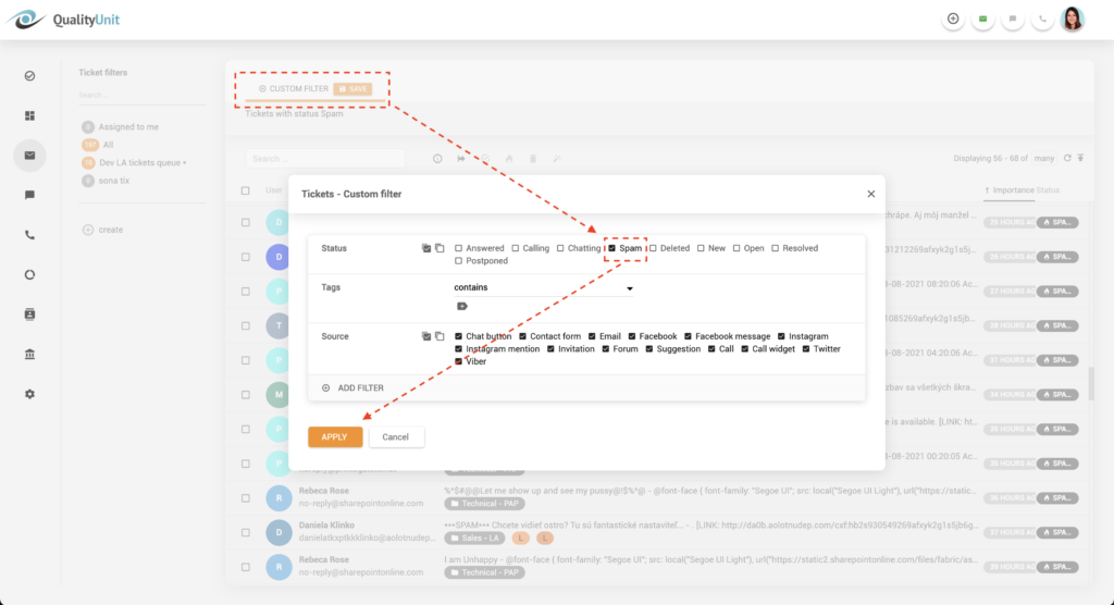 SPAM-filter i LiveAgent