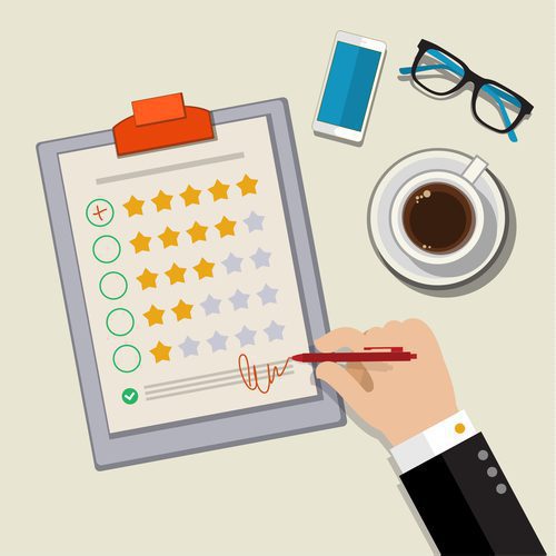Kundetilbakemeldingsillustrasjon - hånd som sjekker utmerket merke i en undersøkelse