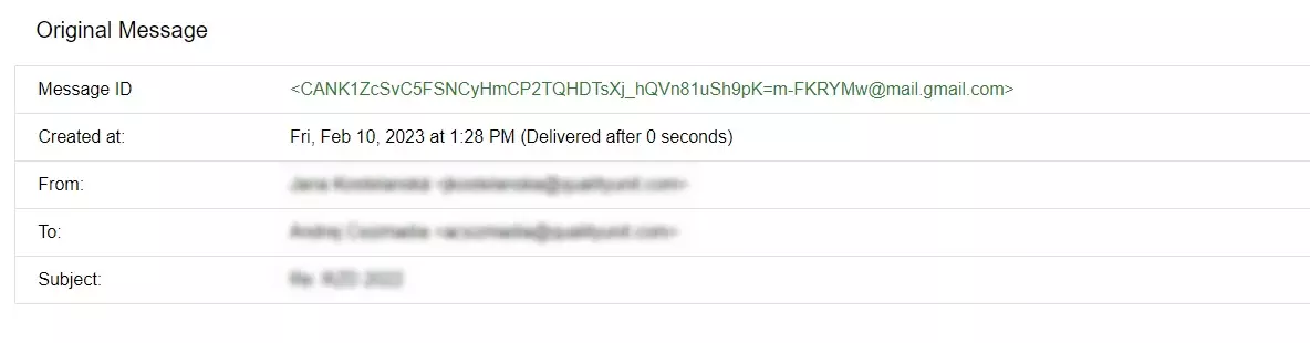 Eksempel på e-postmeldings-ID