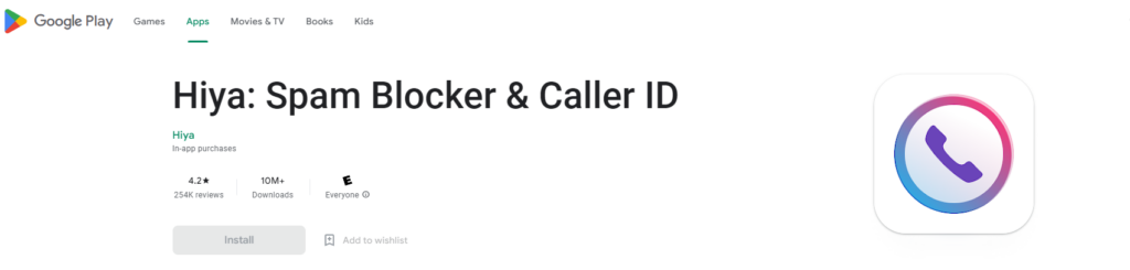 Hiya: Spam Blocker & Caller ID Google Play-nettsted