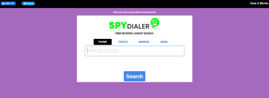 Spy Dialer-hjemmeside