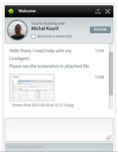 LiveAgent sin live chat-vedlegg