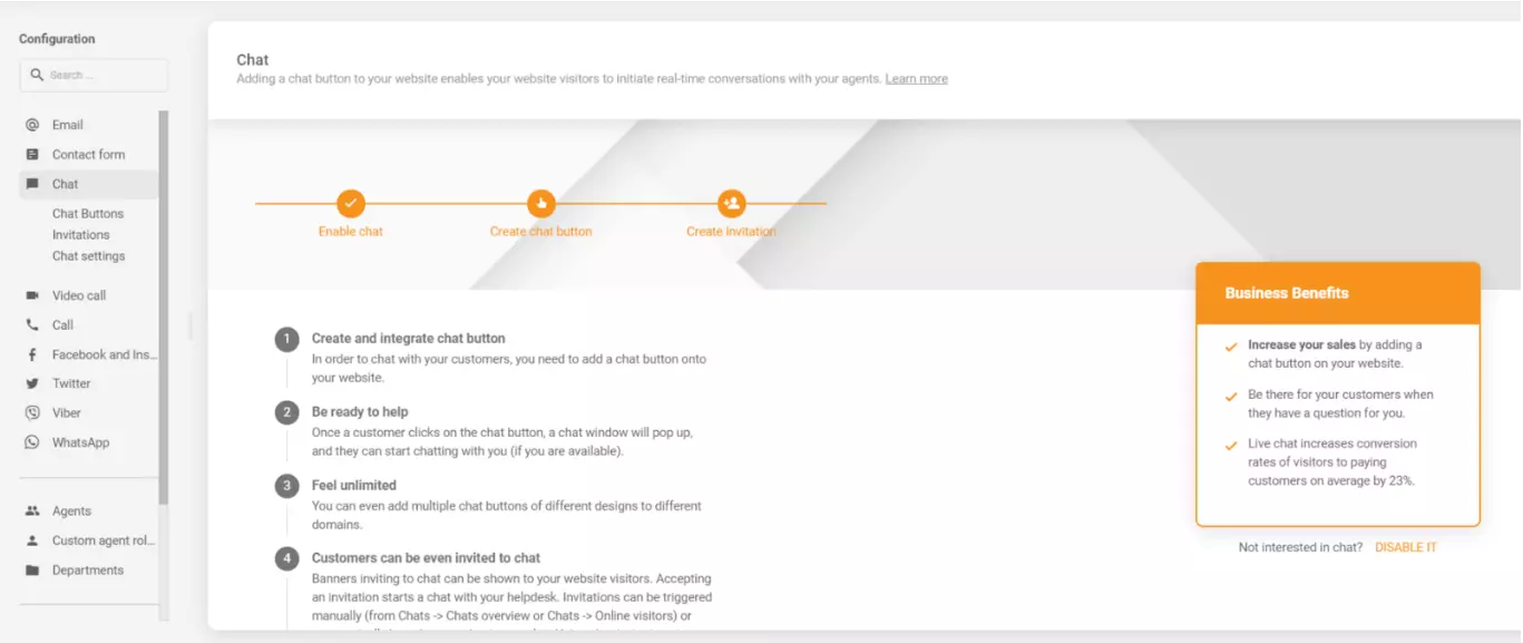 LiveAgent chat-konfigurasjon