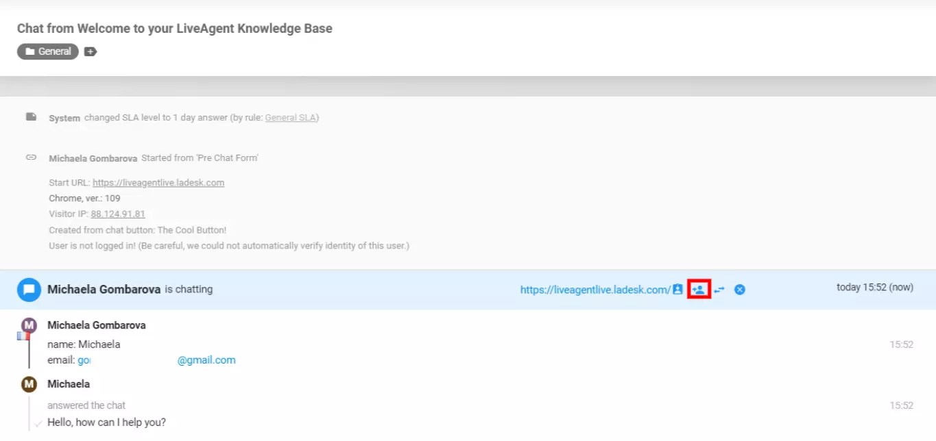 LiveAgent - inviter en kollega til chat