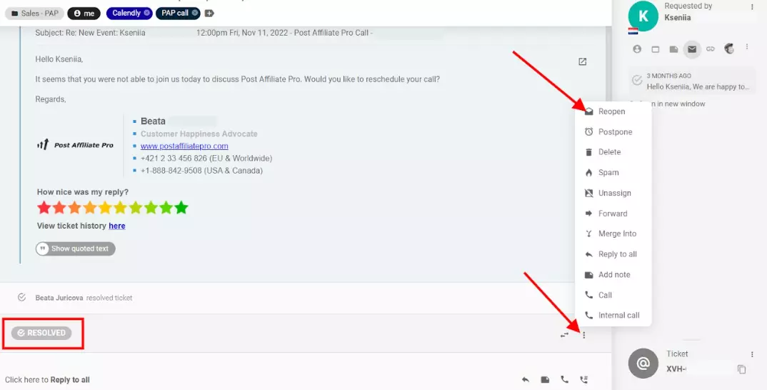 LiveAgent åpne ticket på nytt