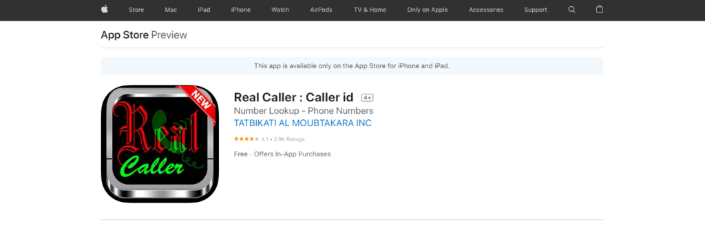 Real Caller: Caller id App Store-nettsted
