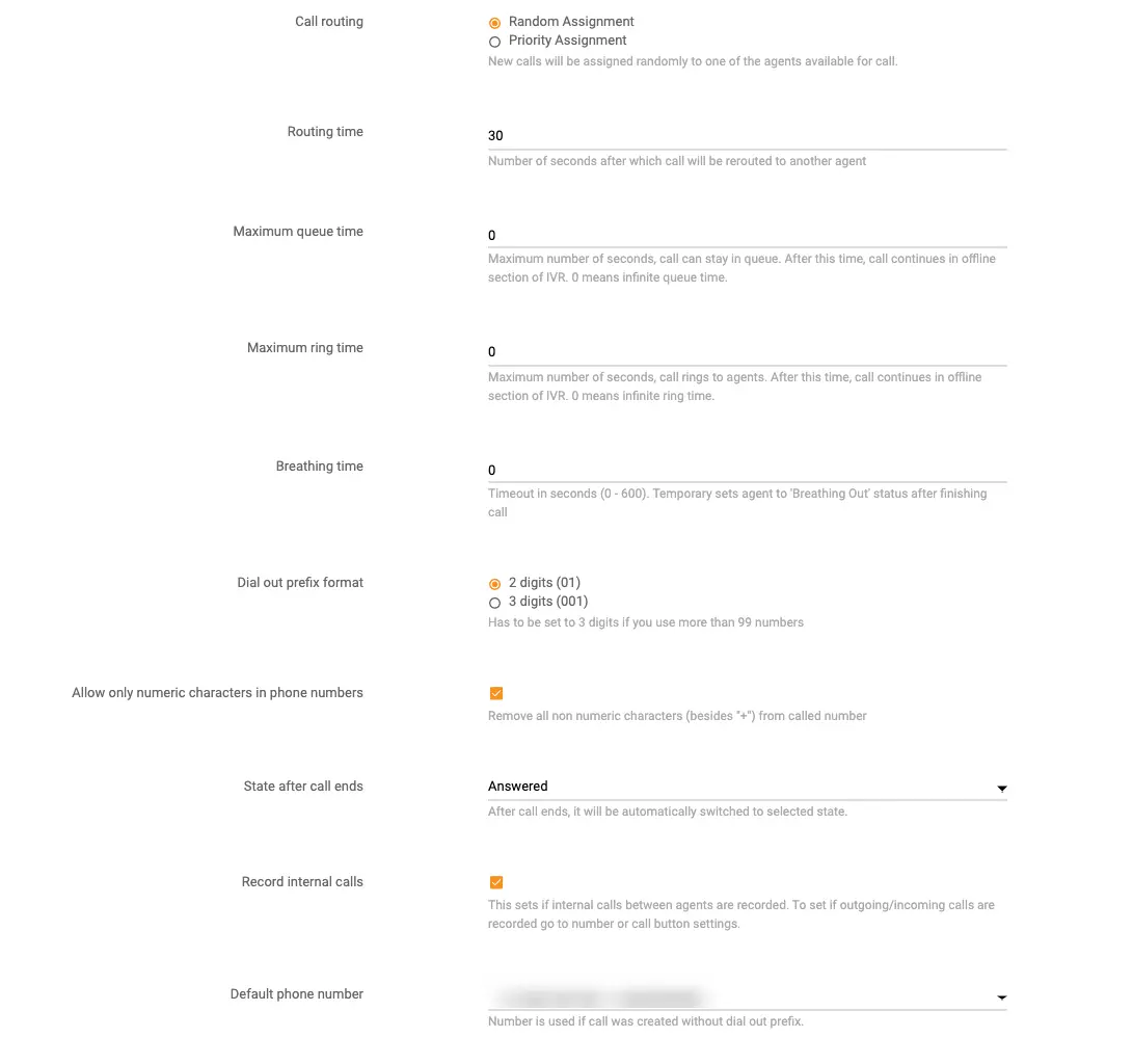 Call settings configuration