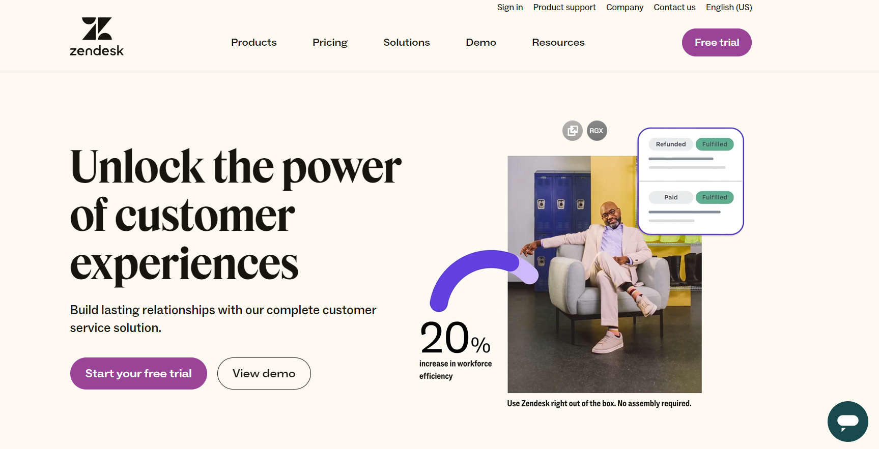 Zendesk Suite-hjemmeside - relasjonsorientert e-handels live chat-programvare