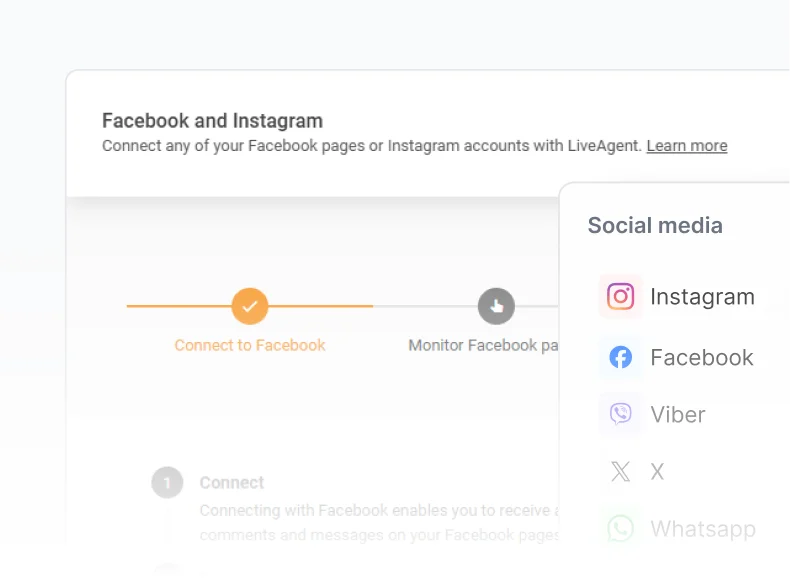 LiveAgent integrasjoner for sosiale medier med Facebook, Instagram og WhatsApp