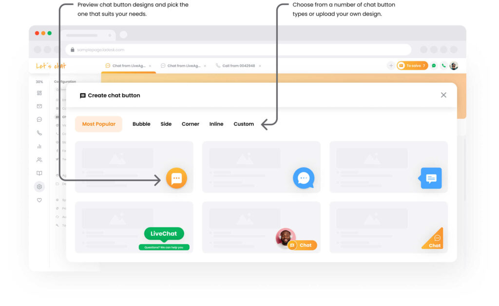 LiveAgent chat button gallery mockup