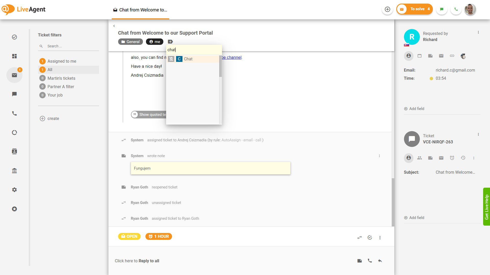 Adding a tag to a ticket in LiveAgent