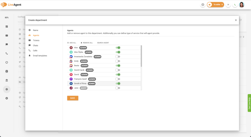 Legge til agenter i avdelinger