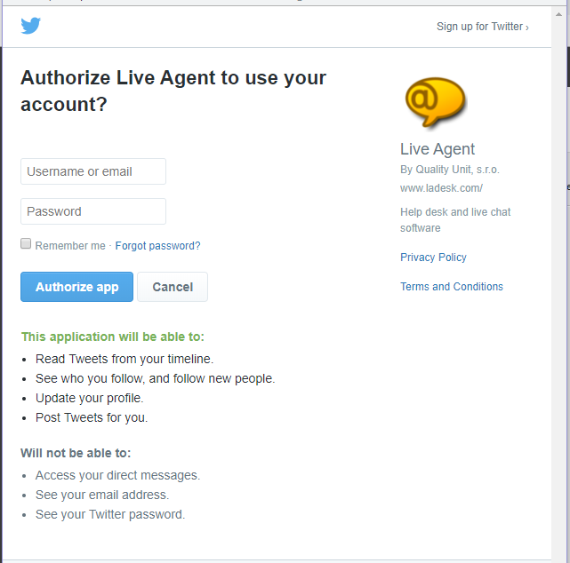 Autoriser Twitter-app