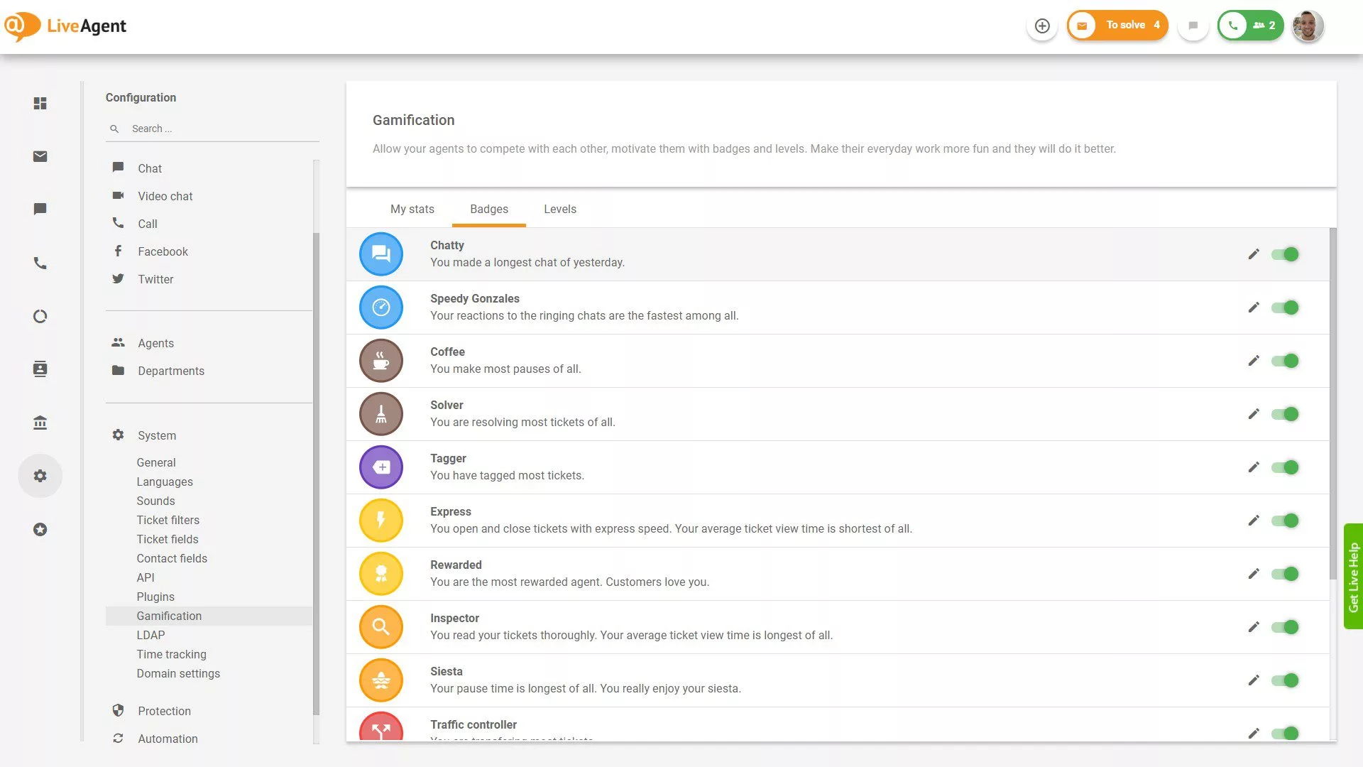 Liste over tilgjengelige merker i LiveAgent