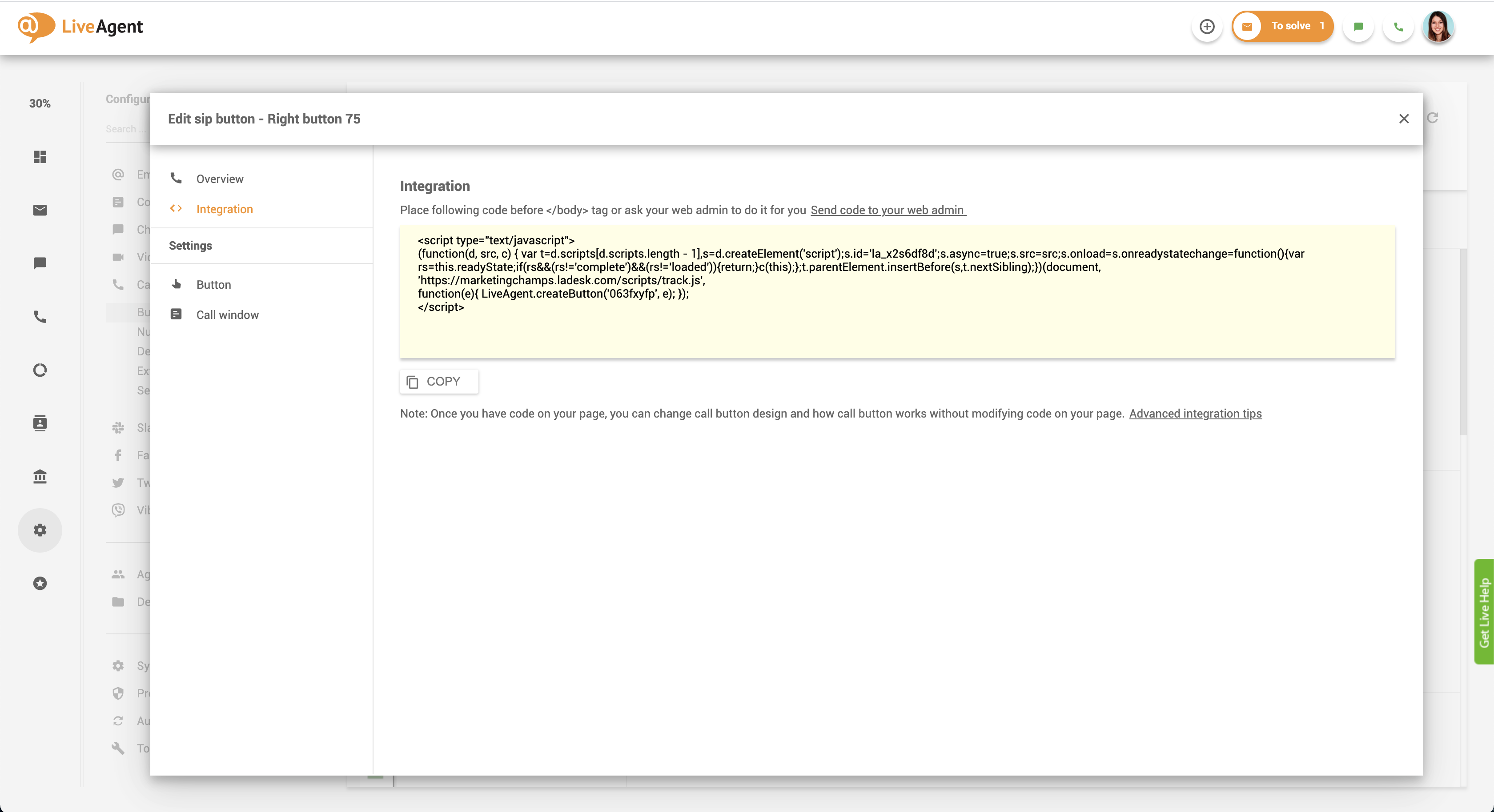 Integrasjonskode for anropsknapp