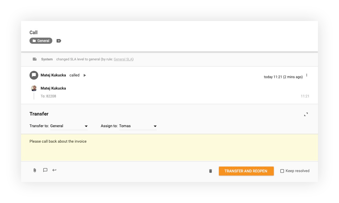 Samtaleoversendelse-funksjon i LiveAgent