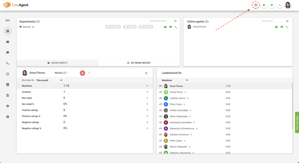 Klikk plusstegn-knappen i LiveAgent