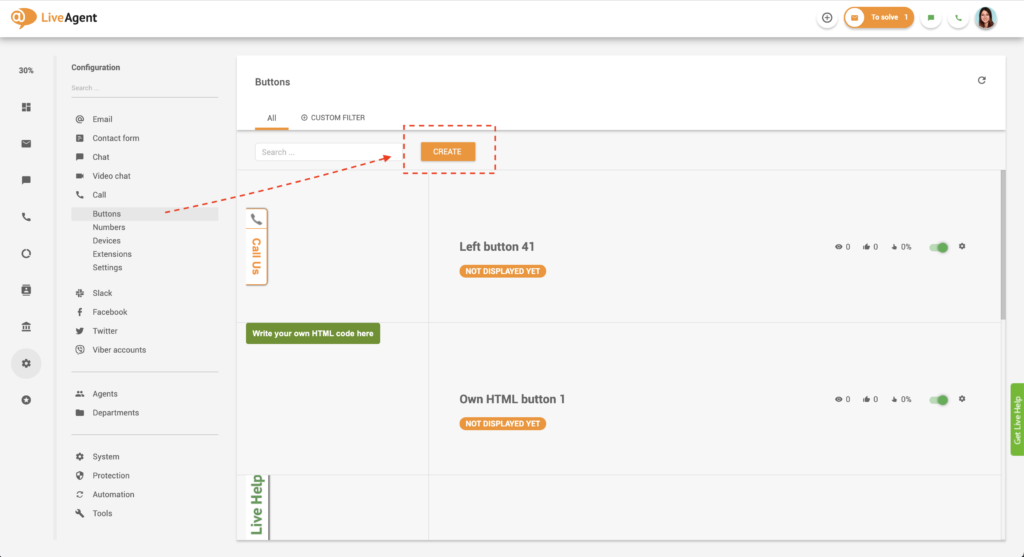 Oppretting av anropsknapp i LiveAgent