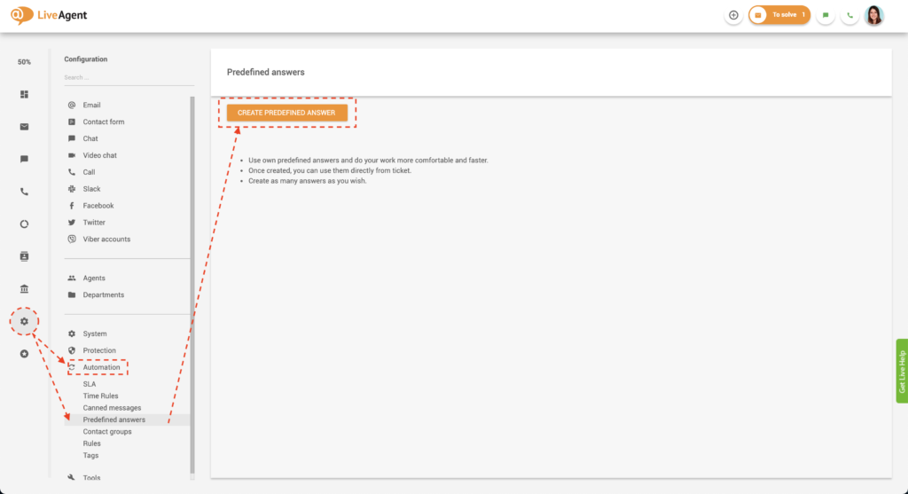 Opprett forhåndsdefinerte svar i LiveAgent