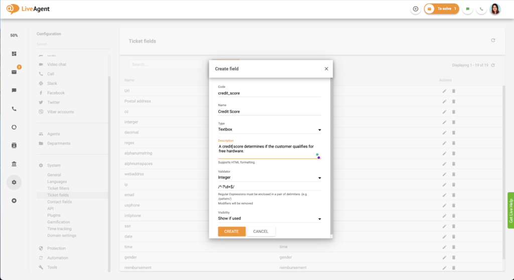 Oppretting av et billettfelt